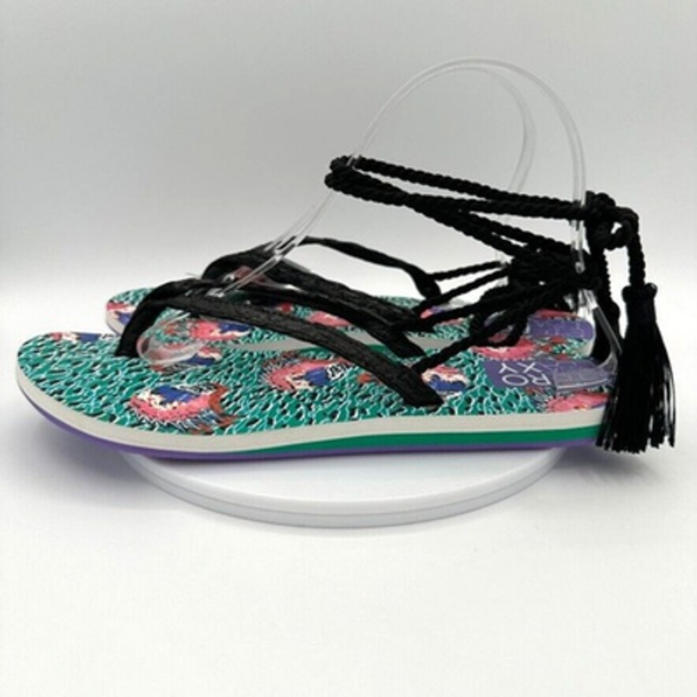 NWT Roxy x Stella Jean Cannes Sandals Ankle Wrap US 10 Tropical Green Beach Boho